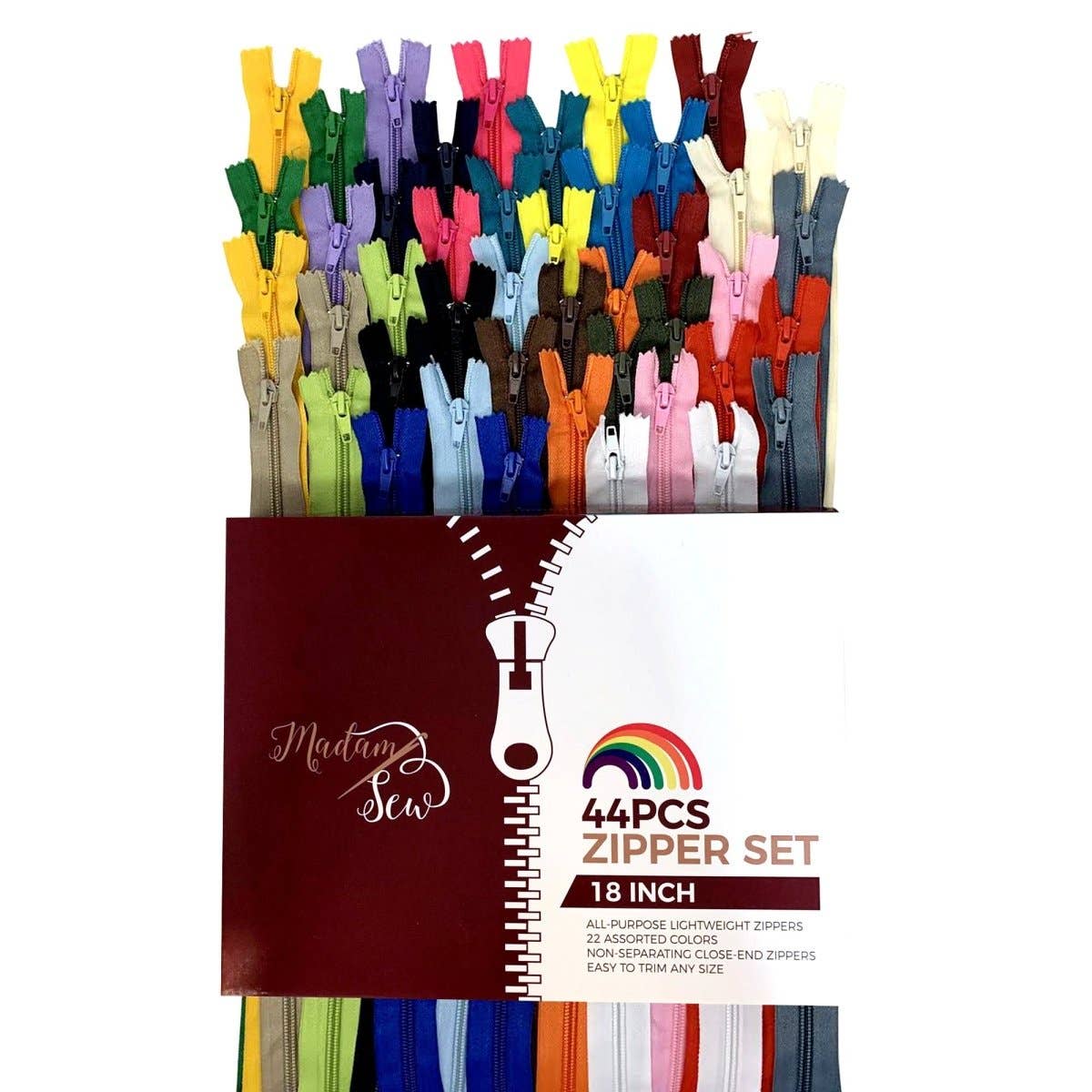 Box of 44 Zippers (18") - 22 Colors