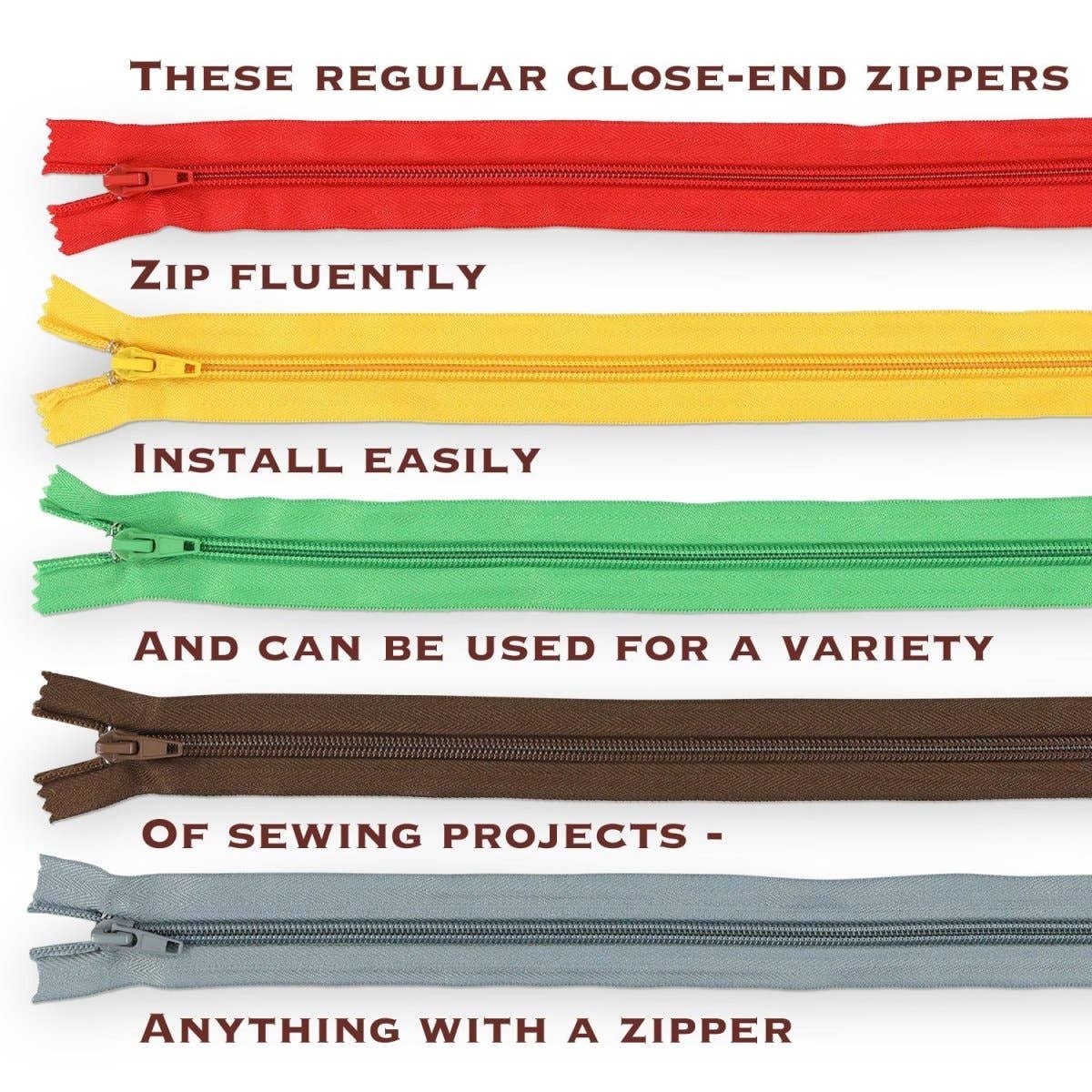 Box of 44 Zippers (18") - 22 Colors