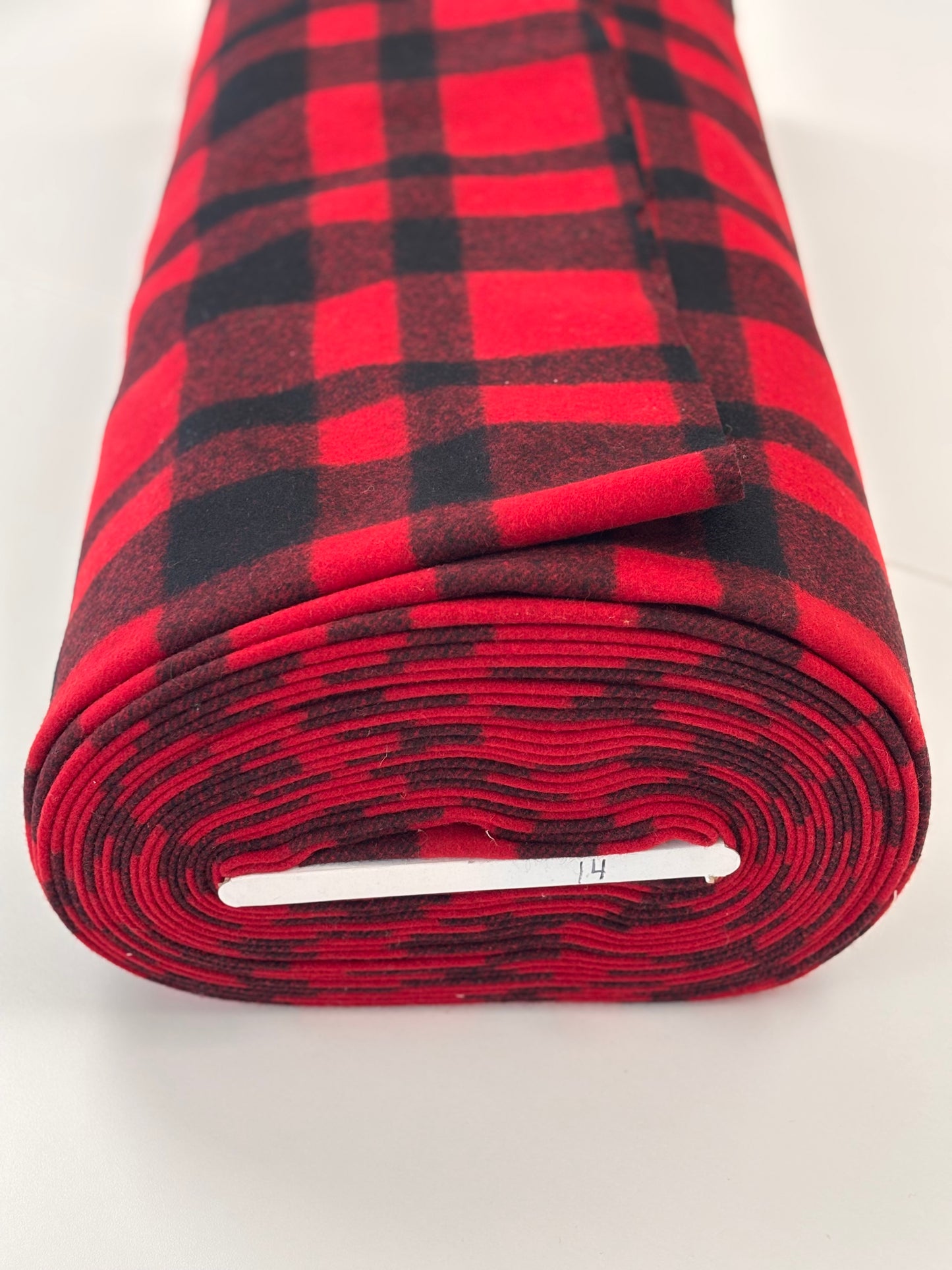 Deadstock Wool Melton - Red & Black Buffalo Plaid