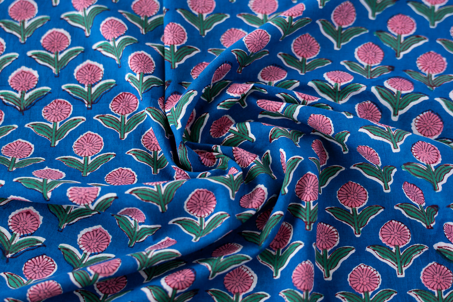Indian Block Print - Pink & Blue Mini Floral