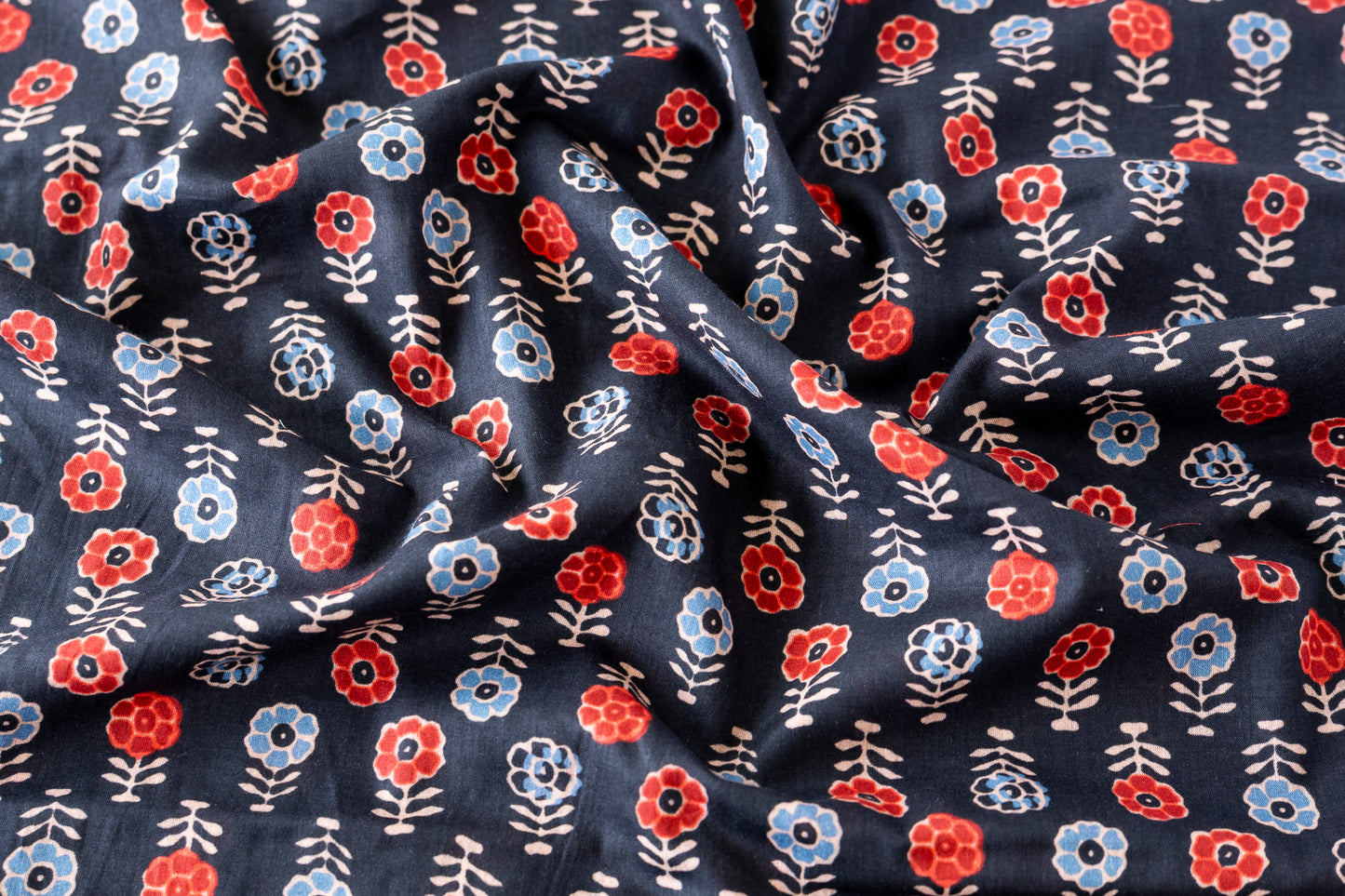 Indian Block Print - Red & Blue Flowers
