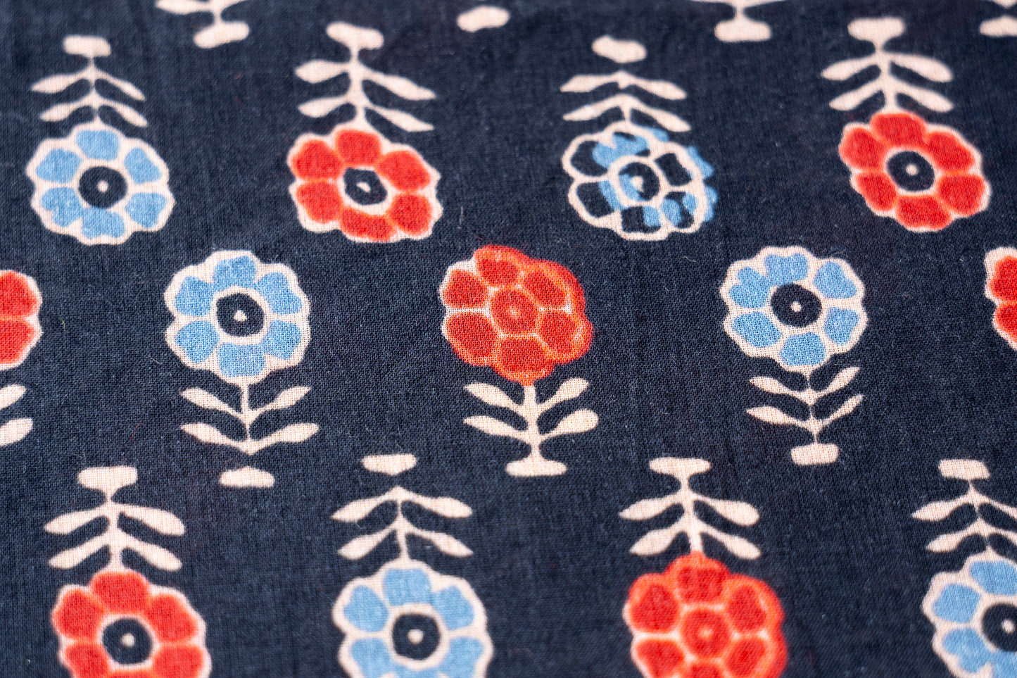 Indian Block Print - Red & Blue Flowers