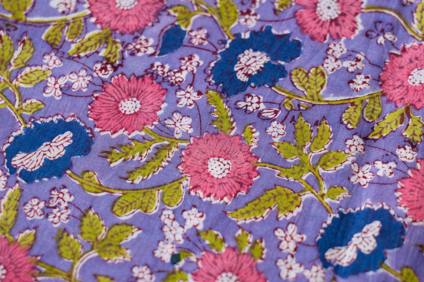 Indian Block Print - Pink & Purple Flowers