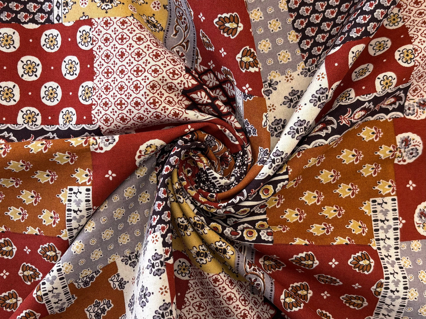 Japanese Cotton Shirting- Umber Patchwork