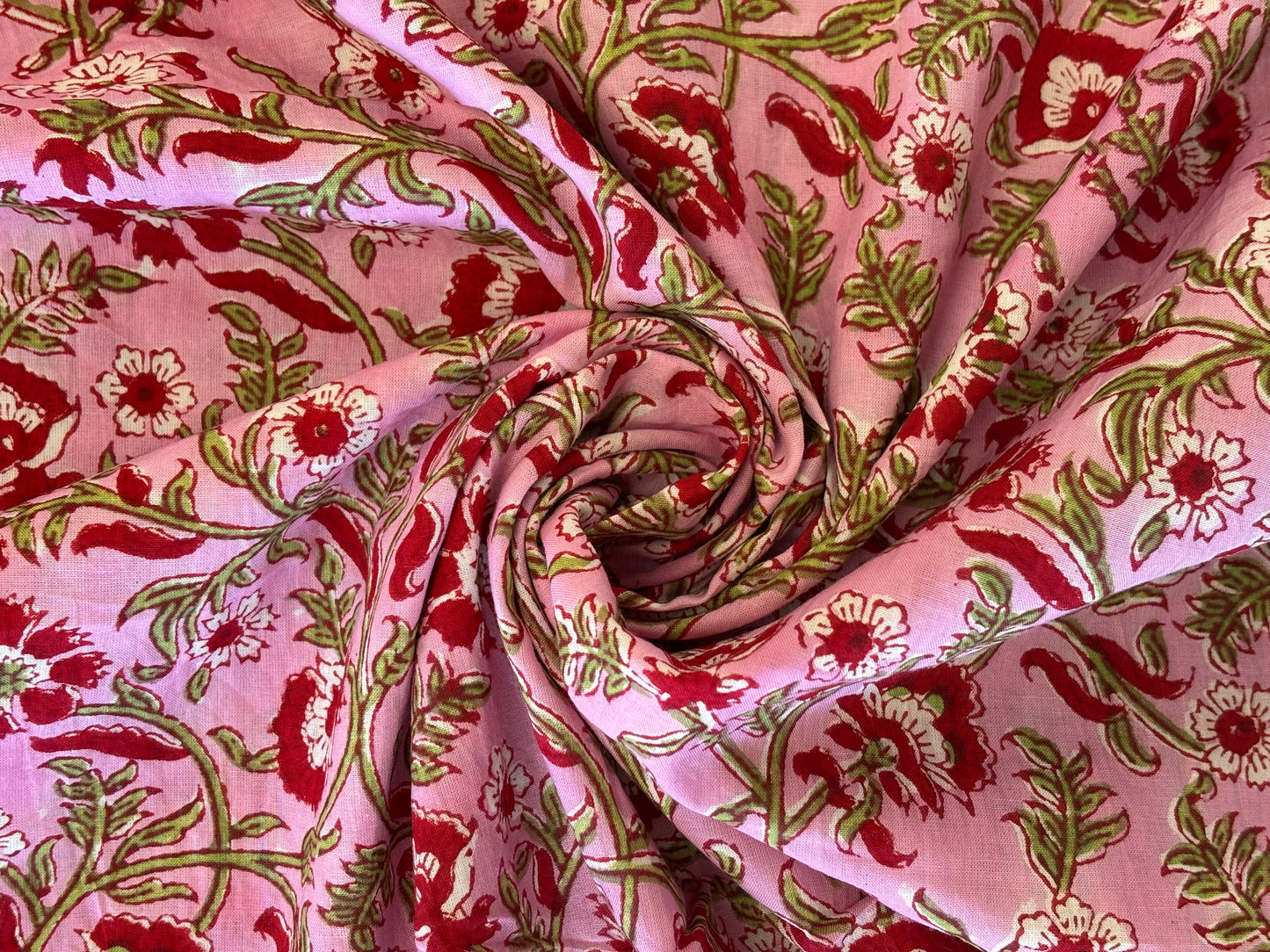 Indian Cotton Print - Pink & Red Garden