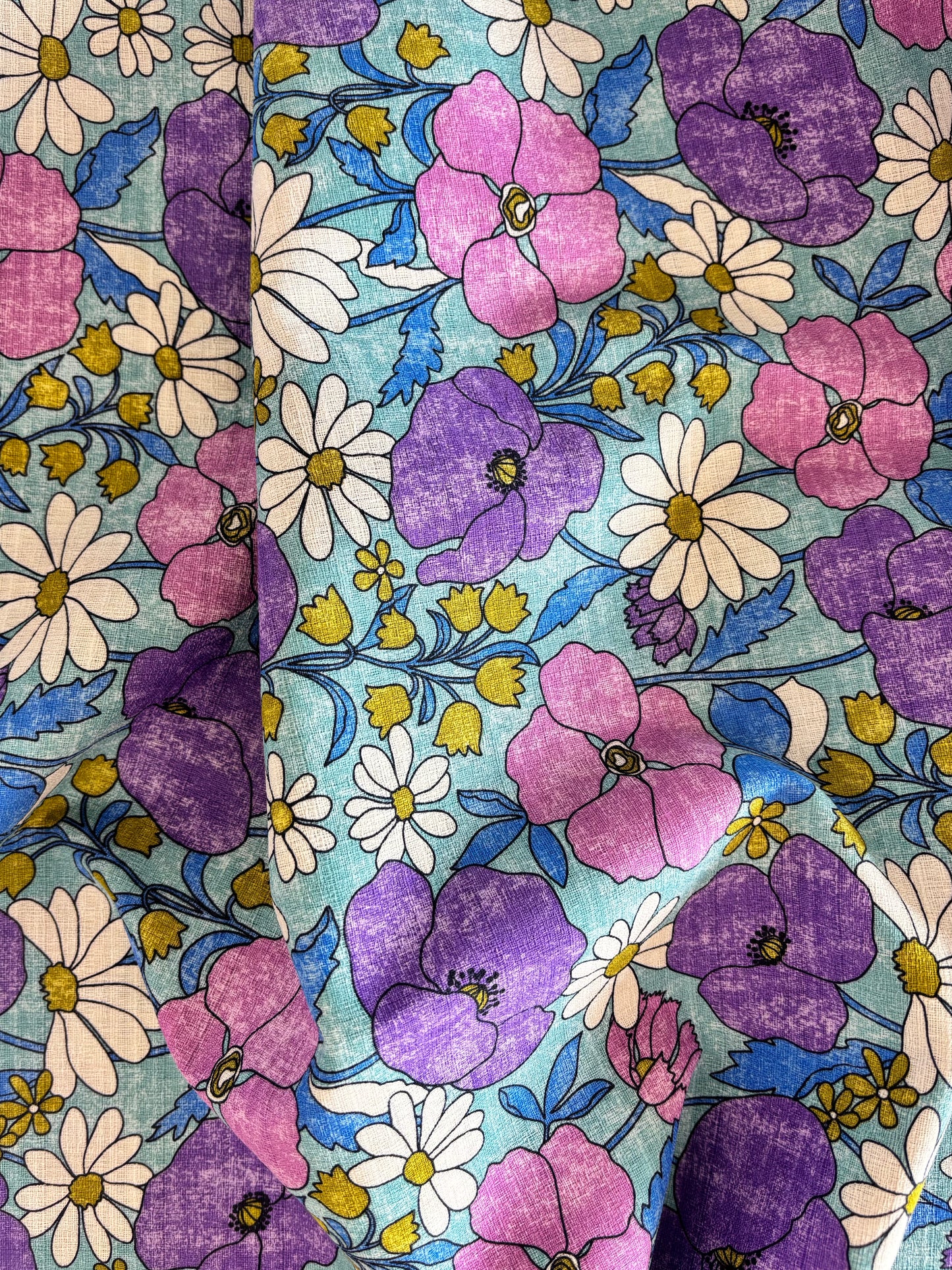 Kokka - Retro Blooms Cotton Barkcloth (Blue)