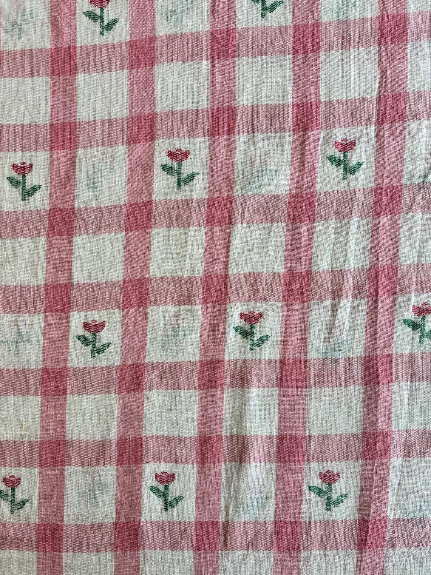 Jamdani Handloom Cotton - Pink Floral Check