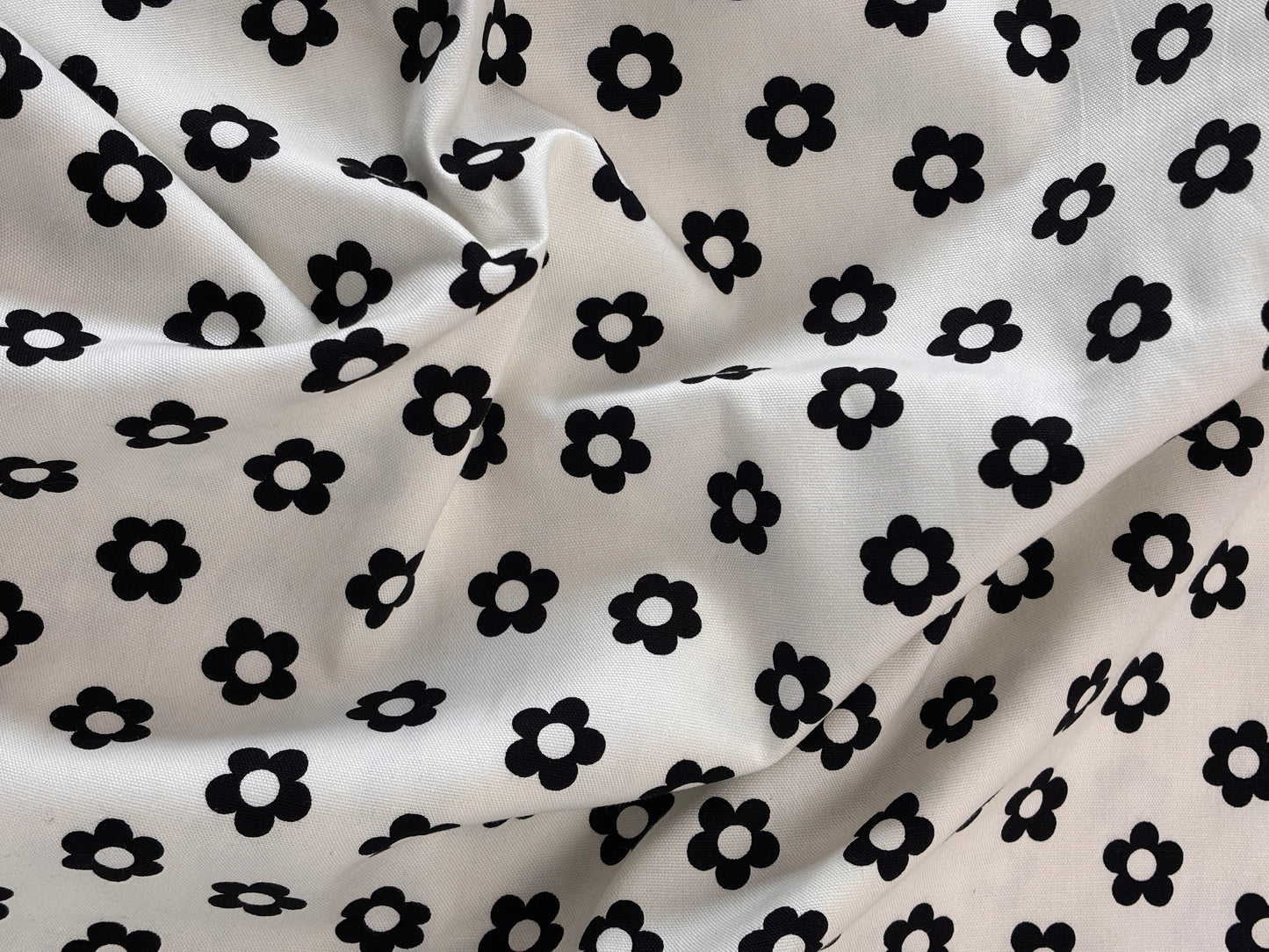 Lightweight Canvas - White with Black Flowers