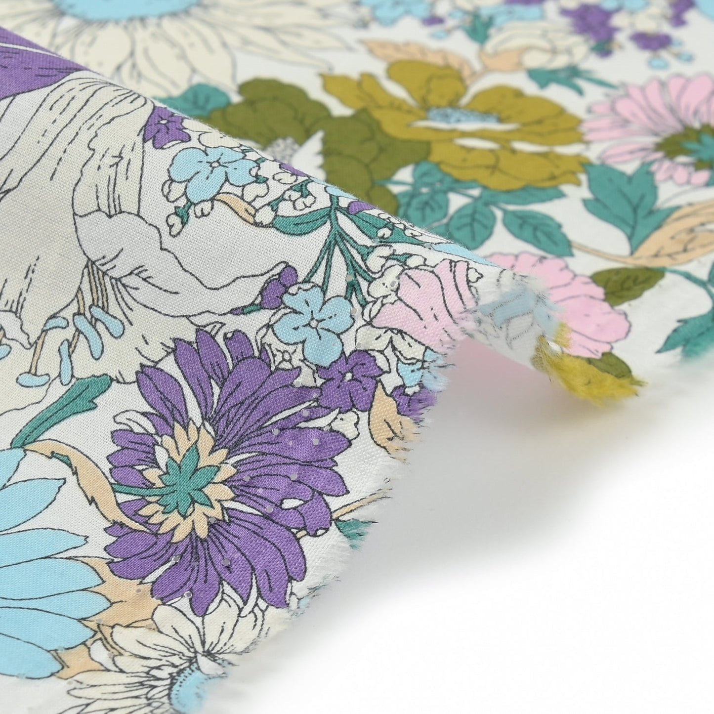 Kokka - Yellow Retro Floral Cotton Lawn