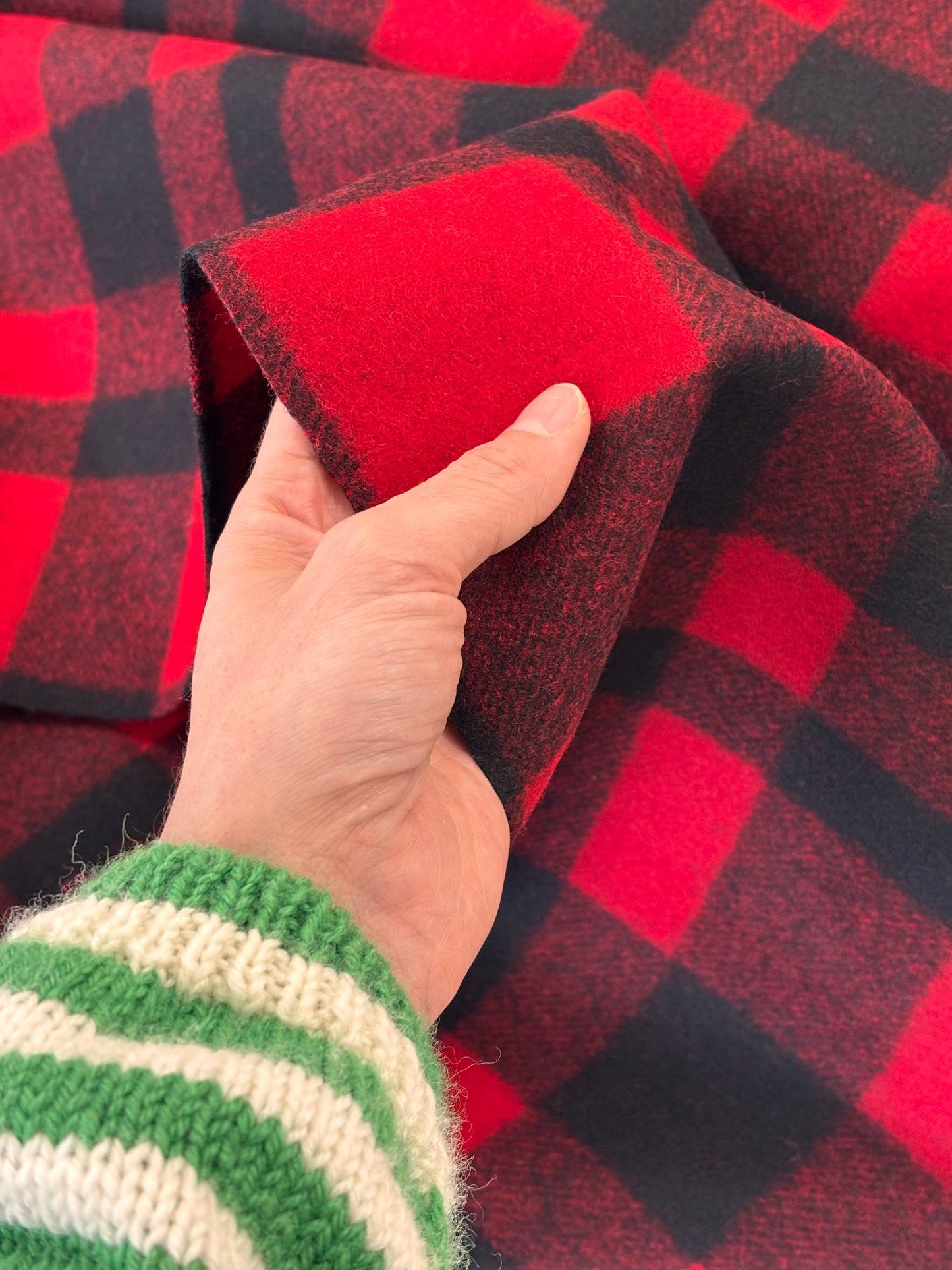 Deadstock Wool Melton - Red & Black Buffalo Plaid