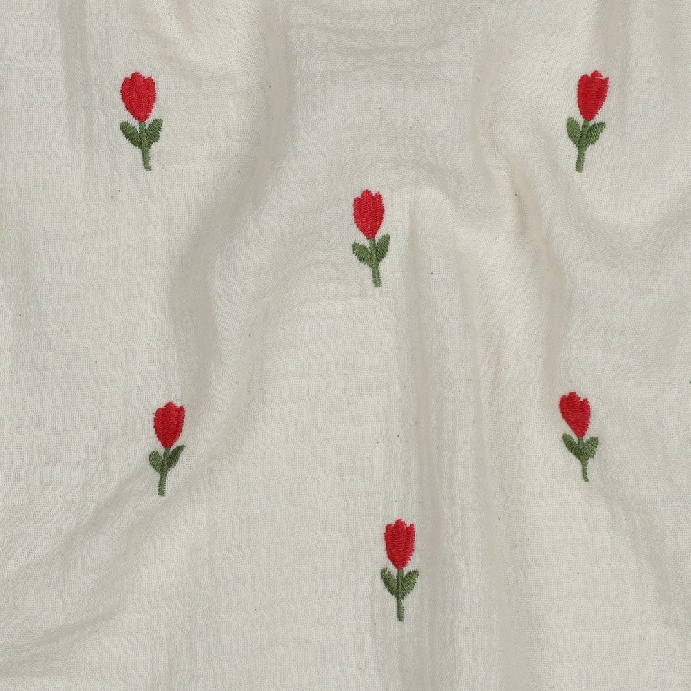 Embroidered Double Gauze - Rosy