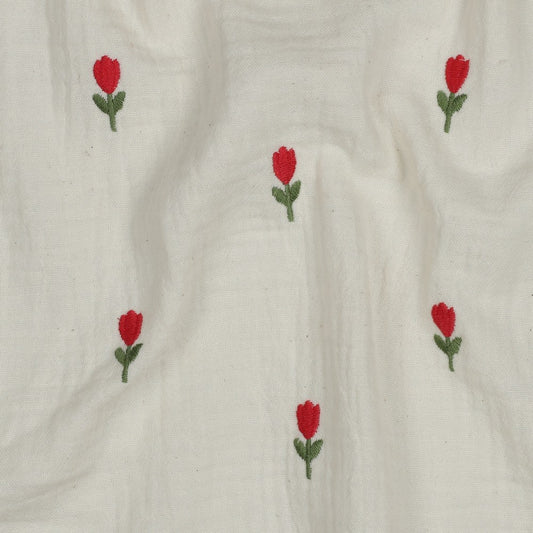 Embroidered Double Gauze - Rosy
