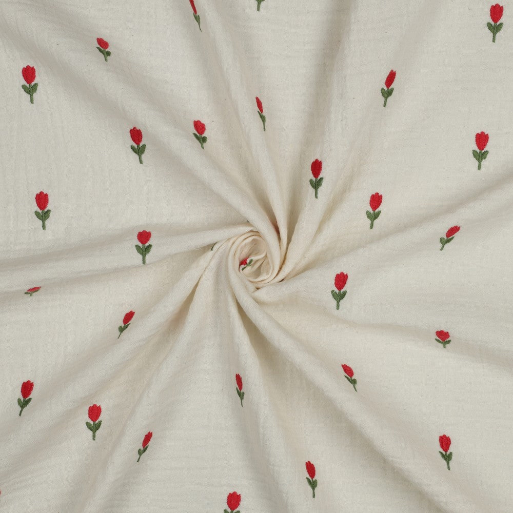 Embroidered Double Gauze - Rosy