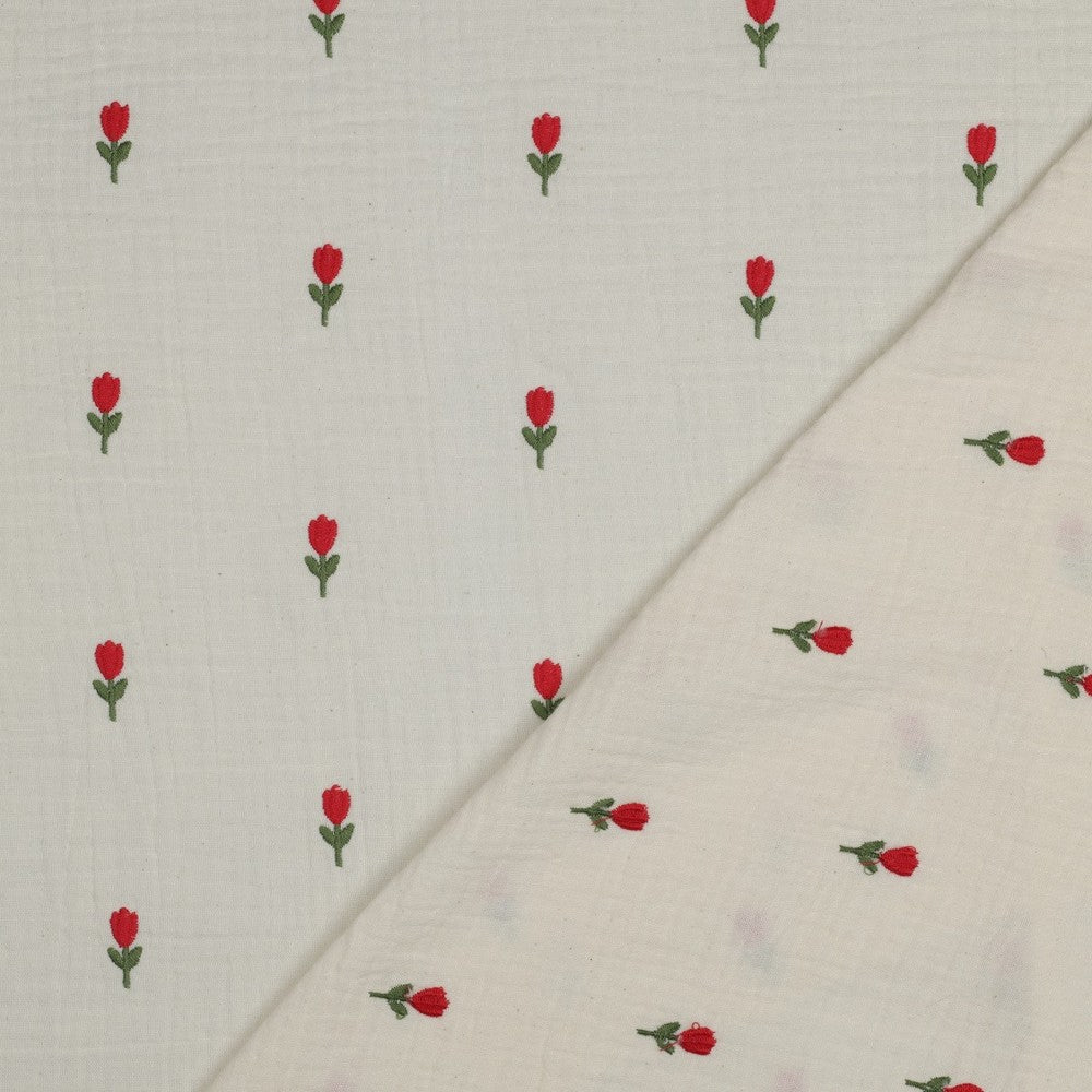 Embroidered Double Gauze - Rosy