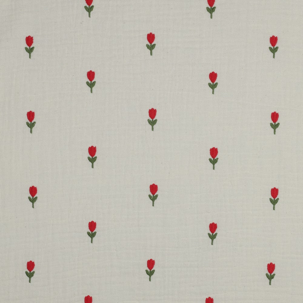 Embroidered Double Gauze - Rosy