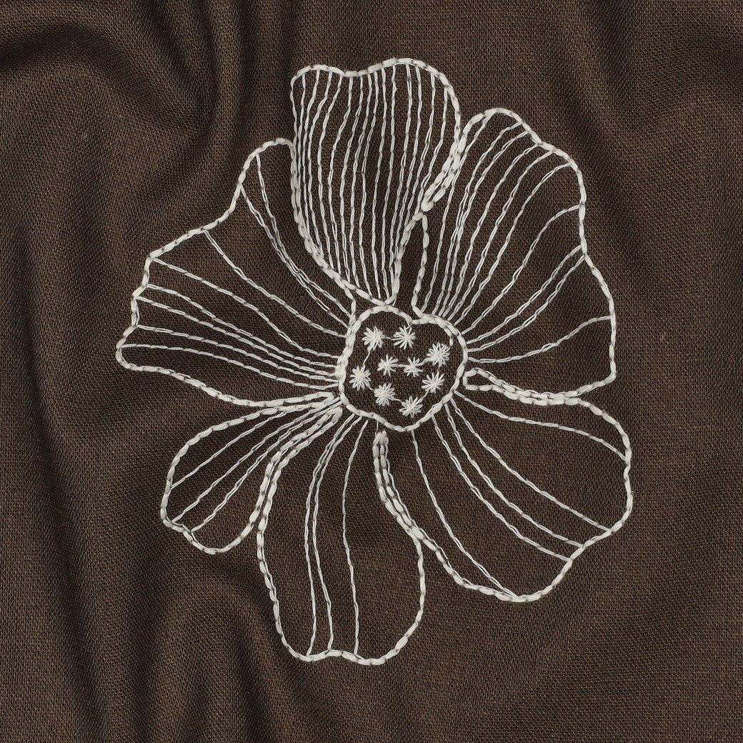 Drapey Linen Viscose Embroidered Flowers - Mocha