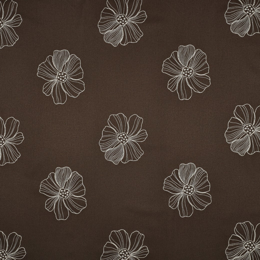 Drapey Linen Viscose Embroidered Flowers - Mocha