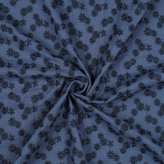 Embroidered Double Gauze - Petite Blue