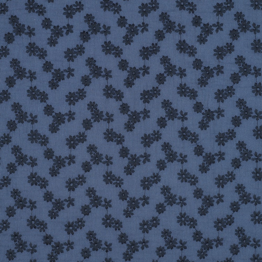 Embroidered Double Gauze - Petite Blue