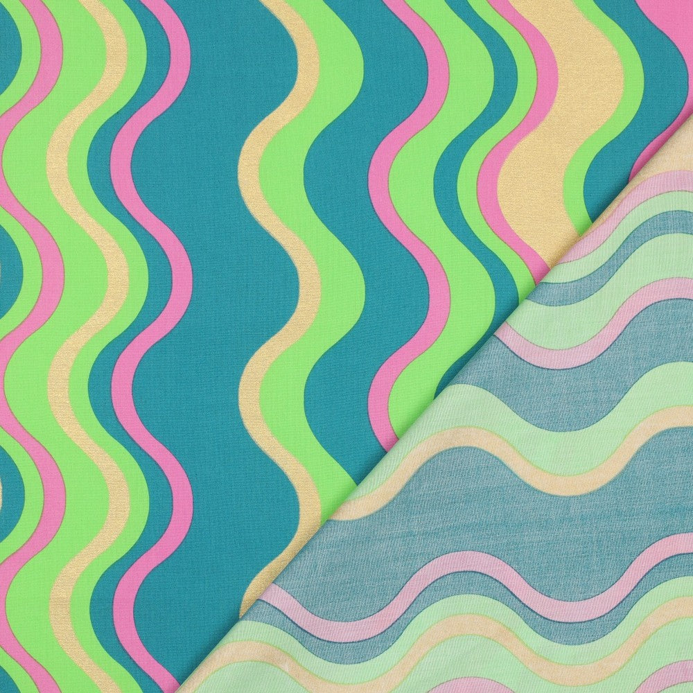 Light Cotton Poplin - Wavy Foil Stripes (Green)