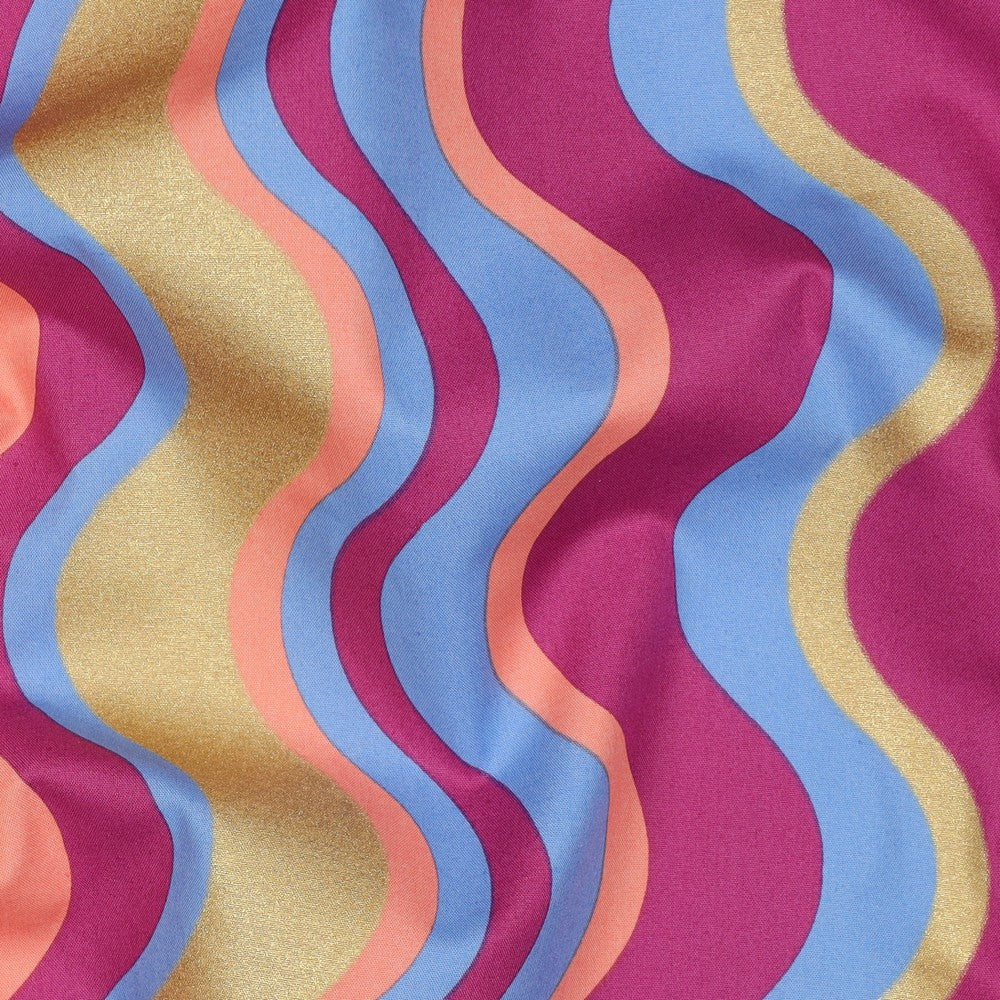 Light Cotton Poplin - Wavy Foil Stripes (Blue)