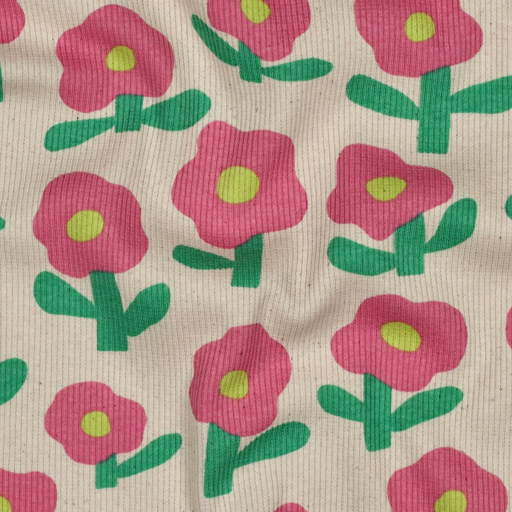 Cozy Rib Knit - Pink Posies