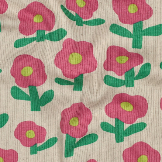 Cozy Rib Knit - Pink Posies