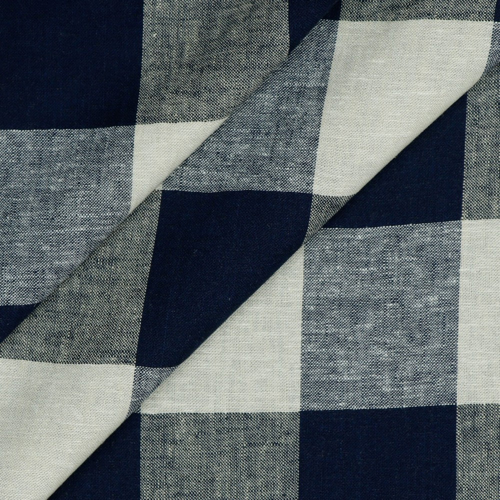 Drapey Linen Viscose Check - Navy