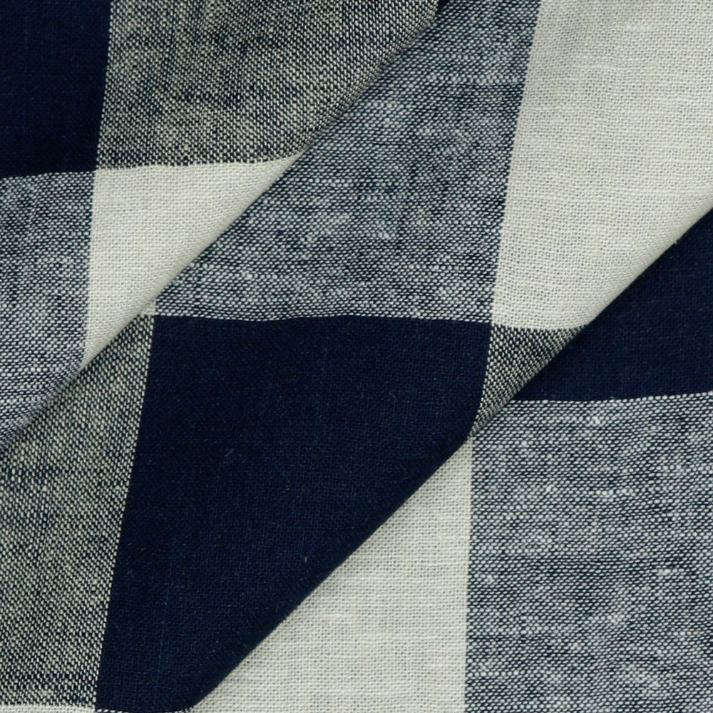 Drapey Linen Viscose Check - Navy