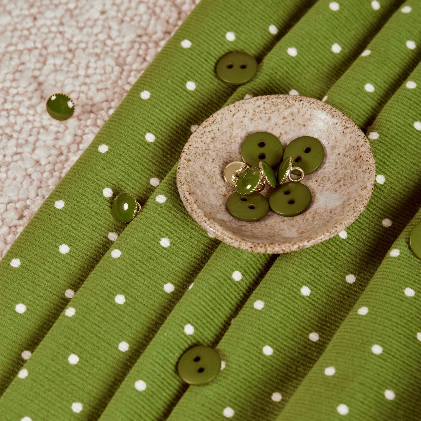 Polka Dot Fine Wale Corduroy - Matcha Leaf