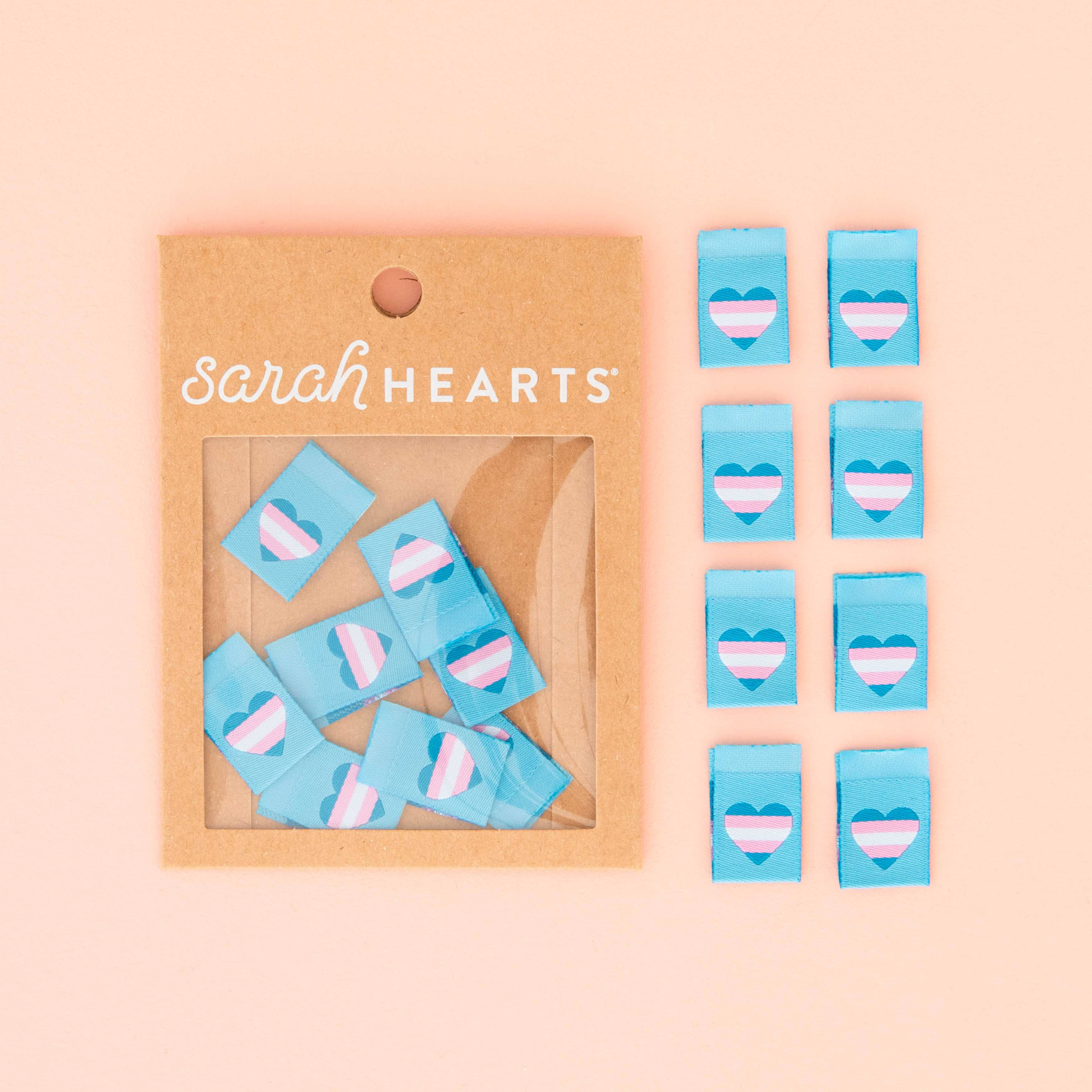 Trans Flag Heart Woven Sewing Garment and Quilt Labels