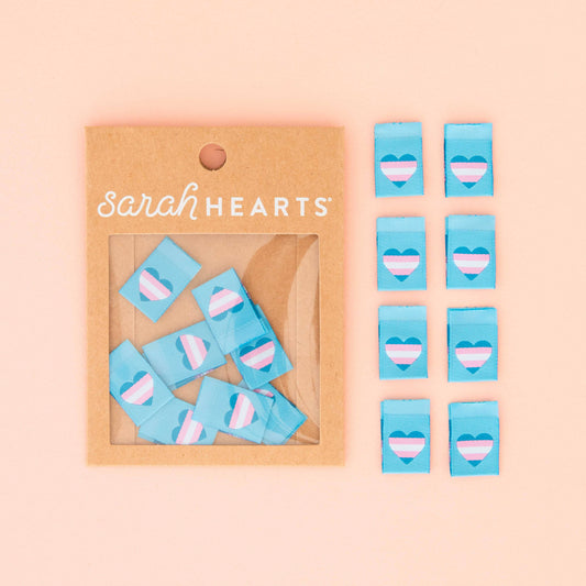 Trans Flag Heart Woven Sewing Garment and Quilt Labels