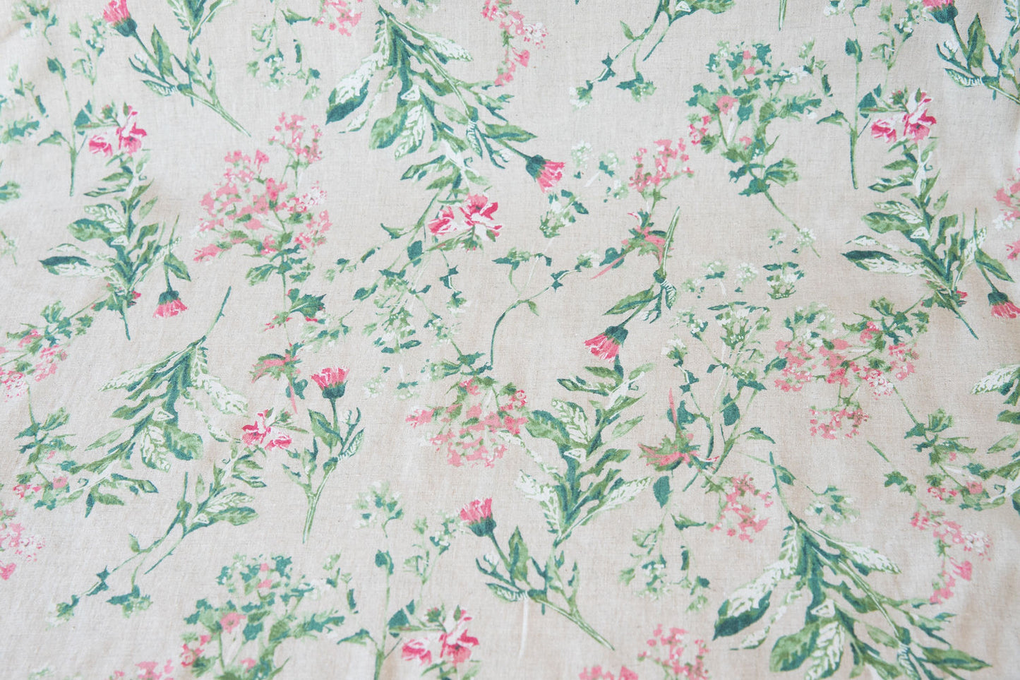 Soft Linen Cotton Blend - Antique Florals on Natural