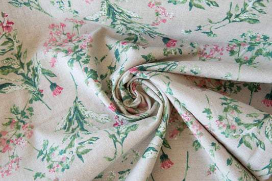 Soft Linen Cotton Blend - Antique Florals on Natural