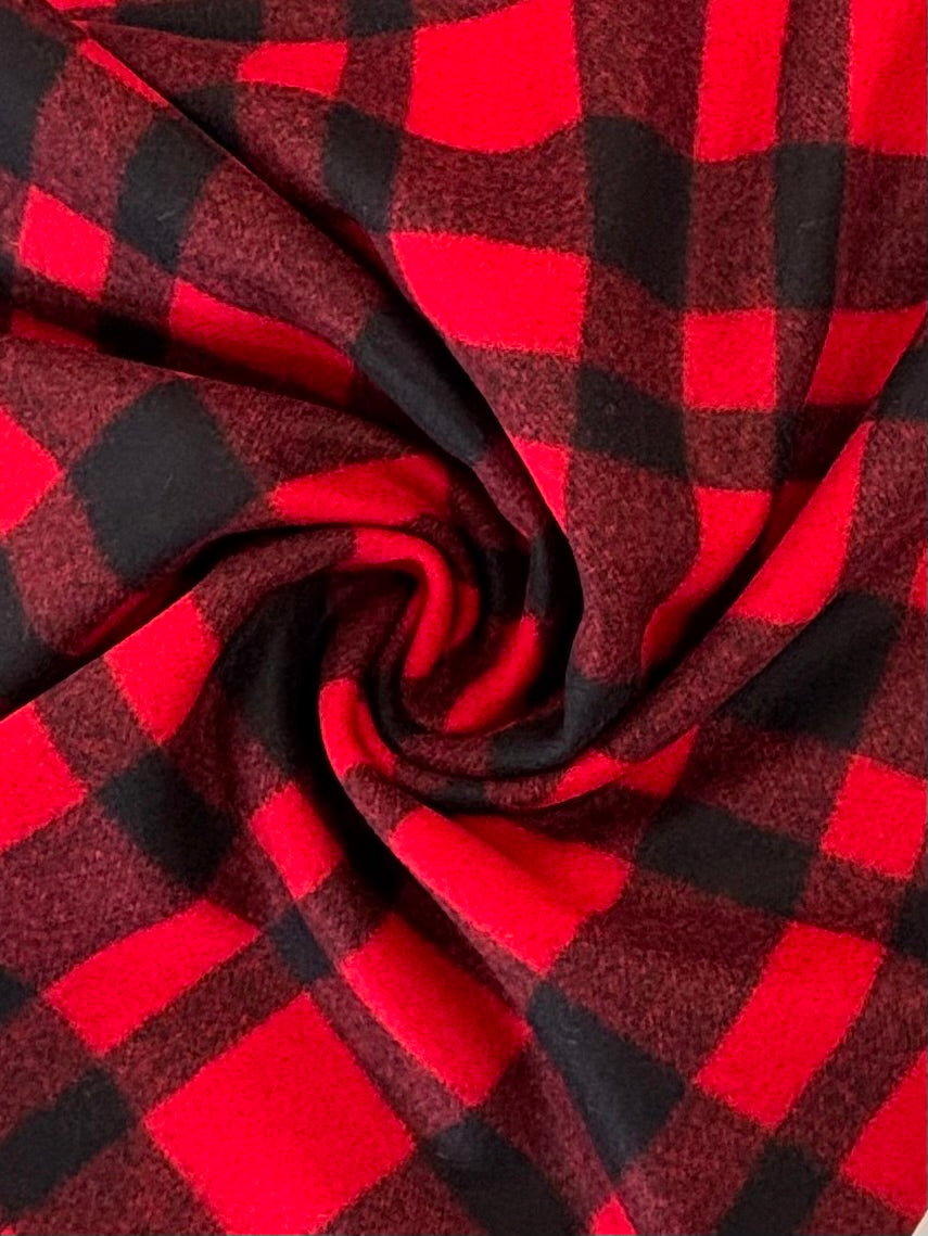 Deadstock Wool Melton - Red & Black Buffalo Plaid