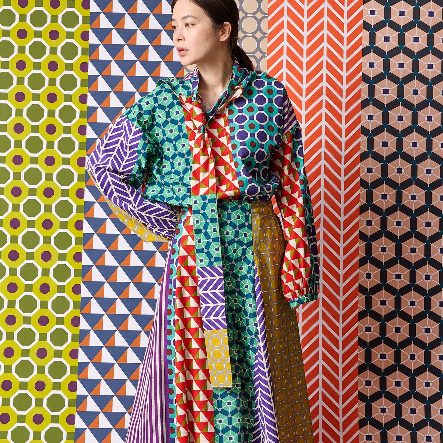 Kokka - Echino Geometric Panels Canvas (Red)