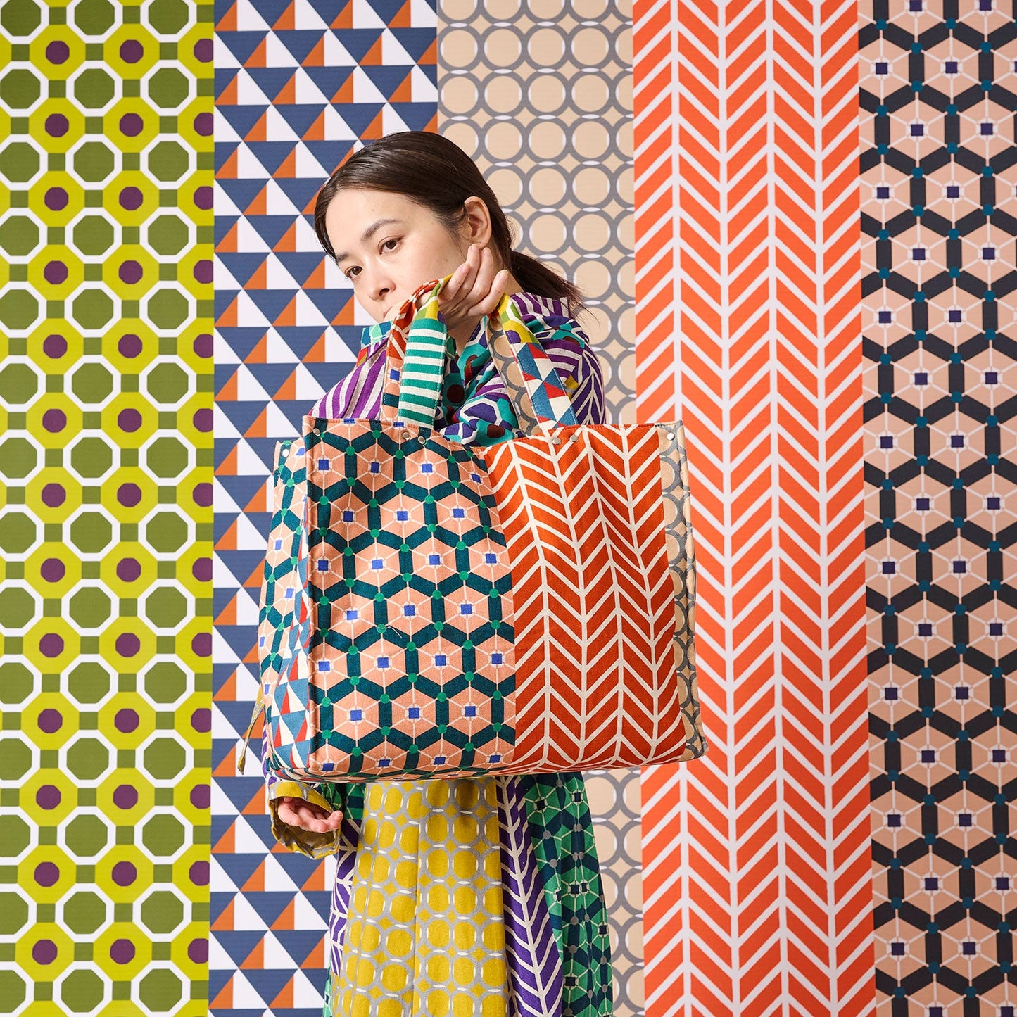 Kokka - Echino Geometric Panels Canvas (Red)