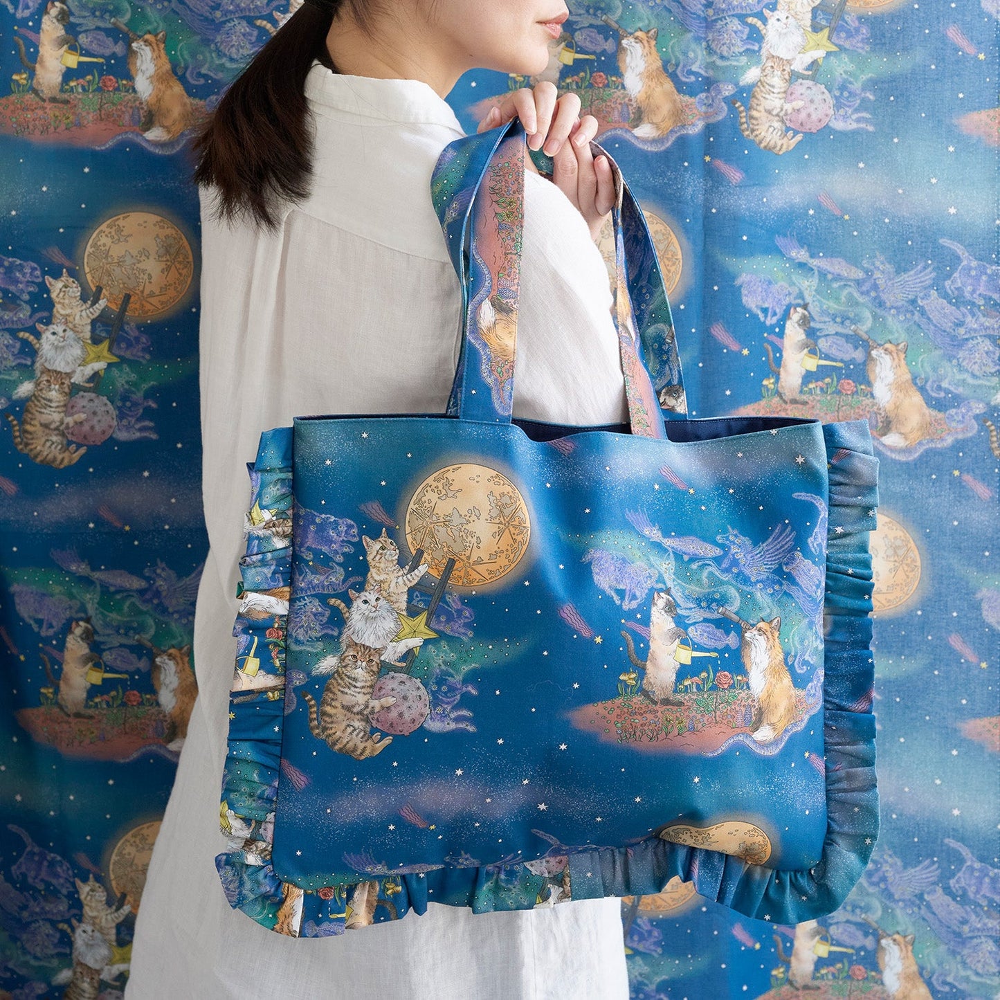 Kokka - 365 Cat Art Moonlight Cat Cotton Sheeting