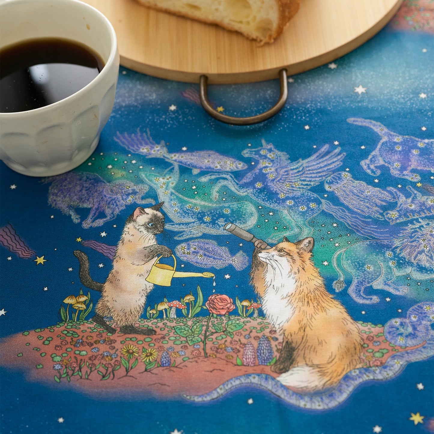 Kokka - 365 Cat Art Moonlight Cat Cotton Sheeting