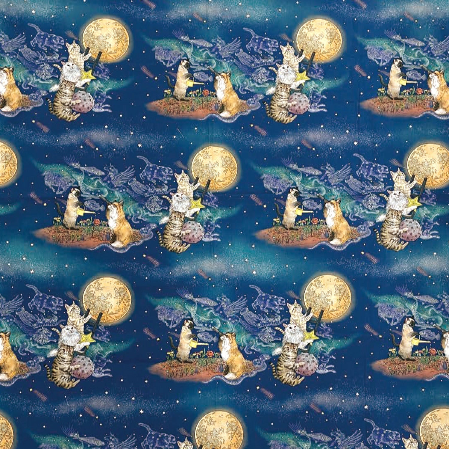 Kokka - 365 Cat Art Moonlight Cat Cotton Sheeting