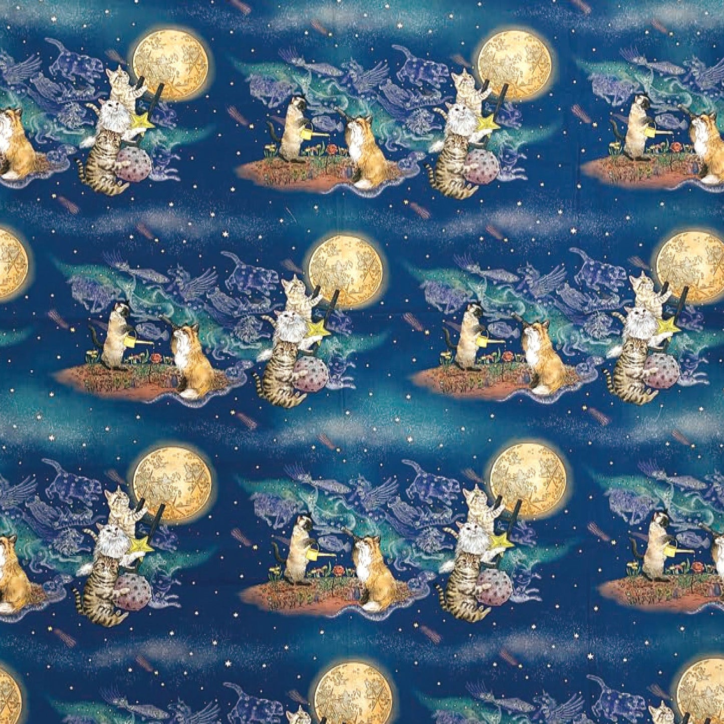 Kokka - 365 Cat Art Moonlight Cat Cotton Sheeting