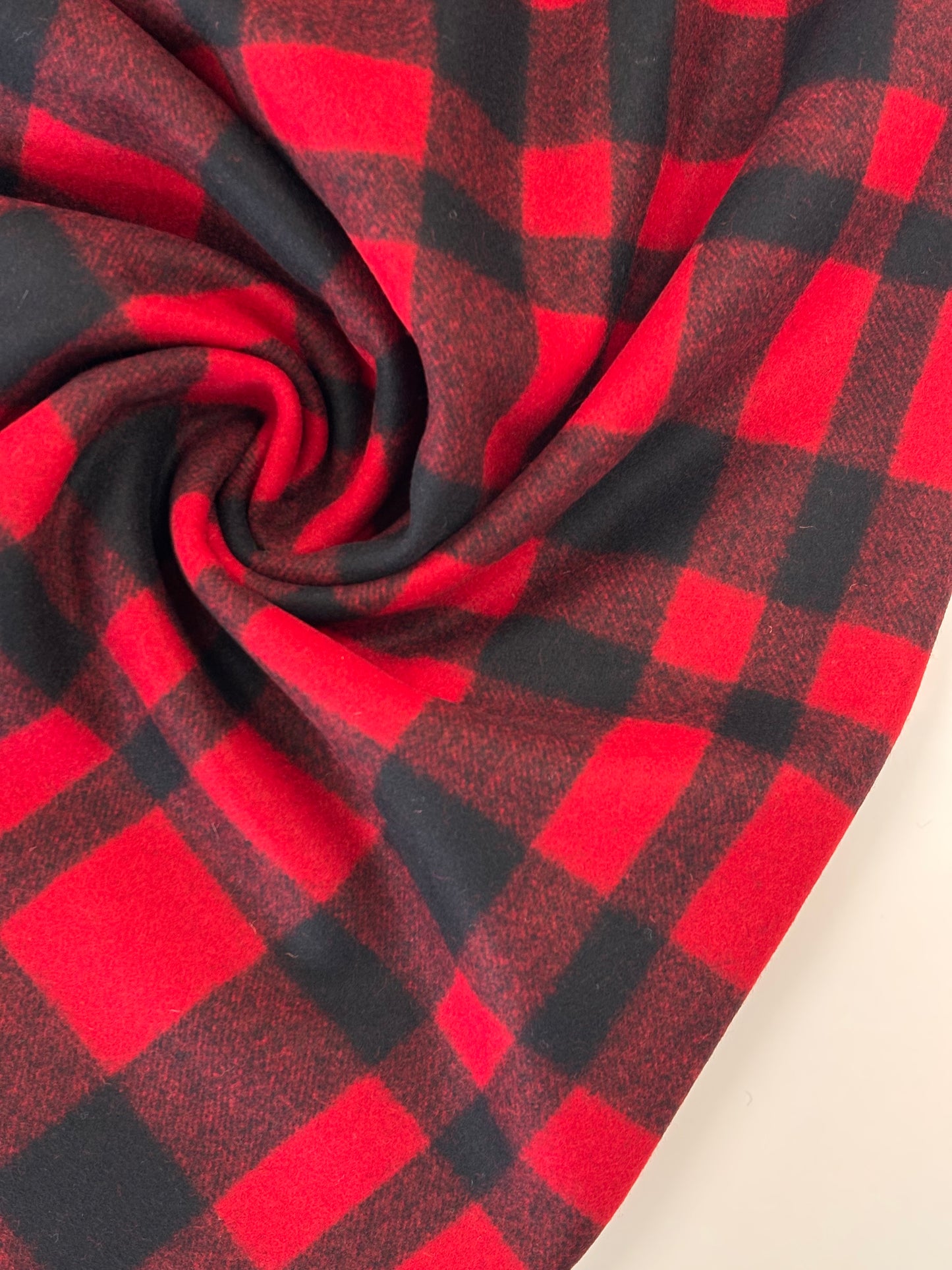 Deadstock Wool Melton - Red & Black Buffalo Plaid
