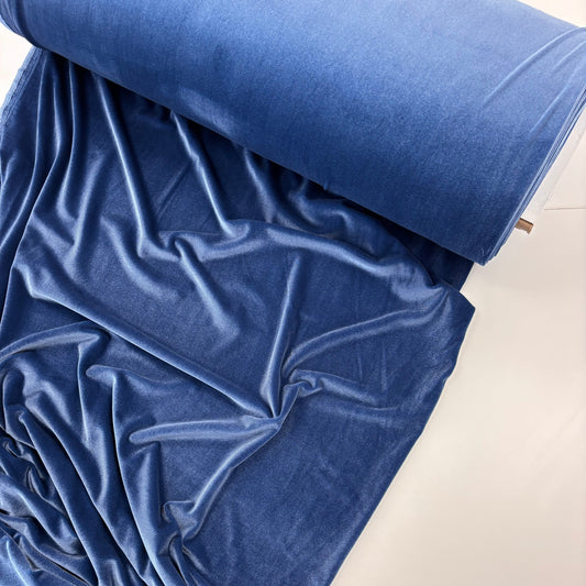 Deadstock Stretch Velvet - Grey Blue