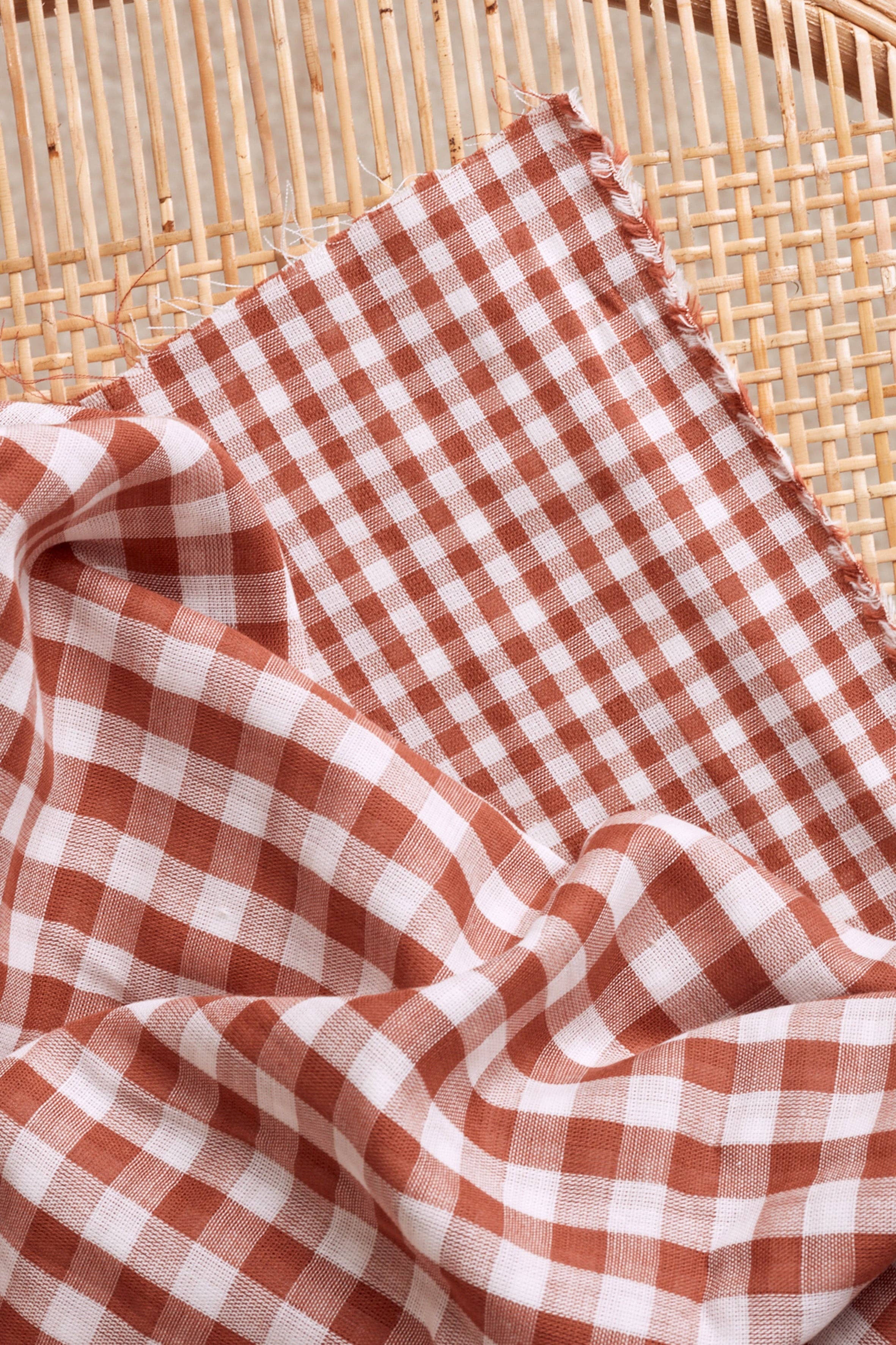 Oeko-Tex Certified Chestnut Gingham Double Gauze