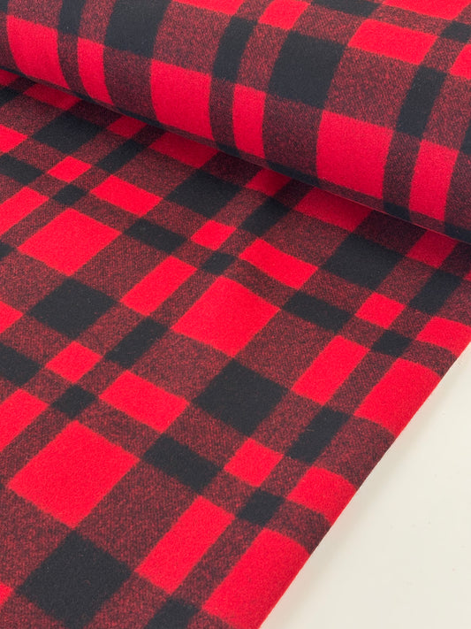 Deadstock Wool Melton - Red & Black Buffalo Plaid
