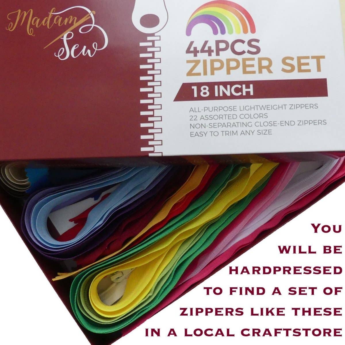 Box of 44 Zippers (18") - 22 Colors