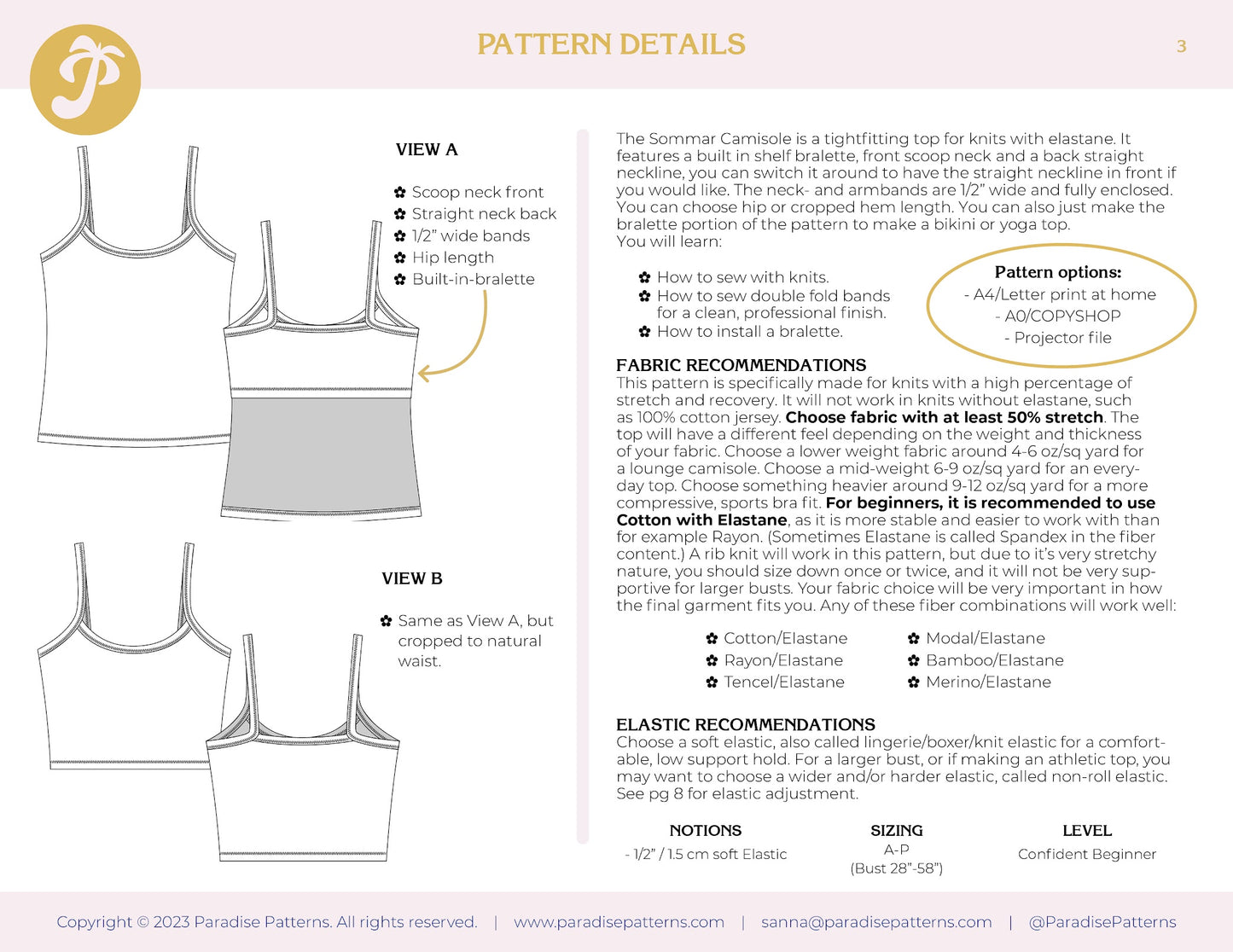 Paradise Patterns Sommar Camisole - PDF Pattern