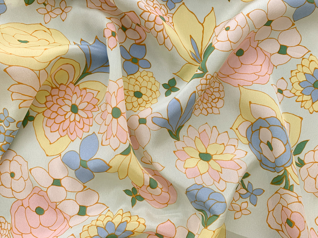 Silk Crepe De Chine - Pastel Florals