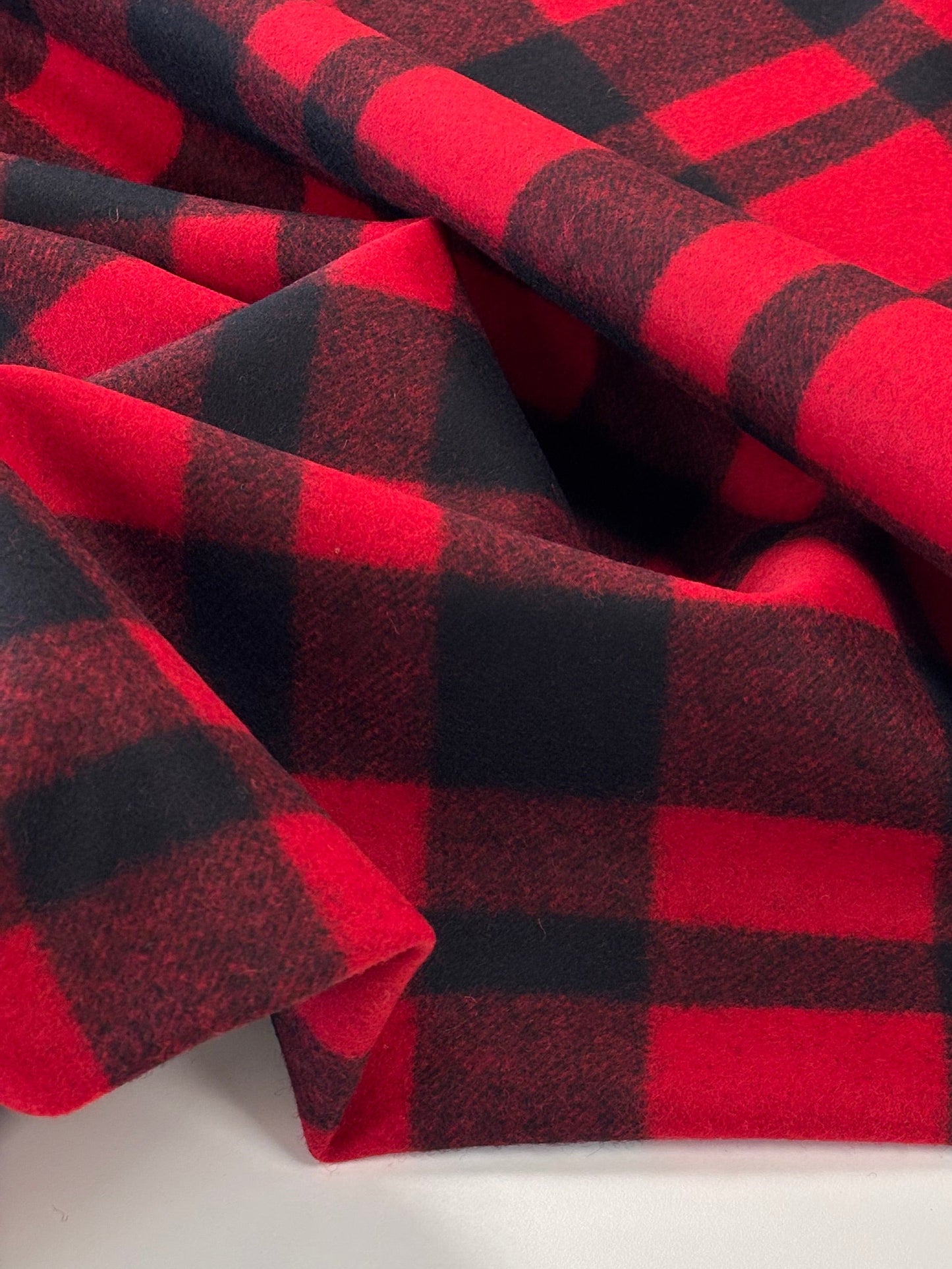 Deadstock Wool Melton - Red & Black Buffalo Plaid