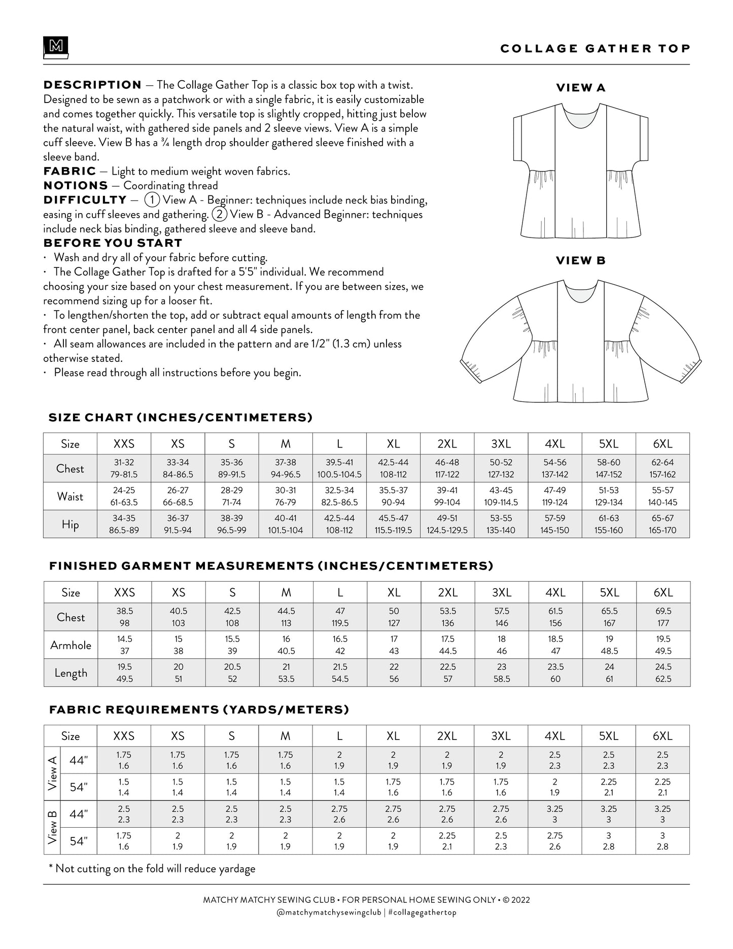 Matchy Matchy Sewing Club Collage Gather Top - PDF Pattern